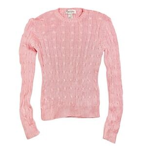 Brooks Brothers Sweater Womens XS Pink Cable Knit Crewneck Mercerized Cotton